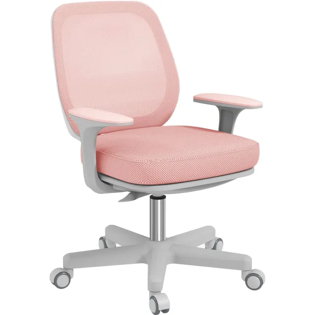 Lunpog Roze ergonomische bureaustoel - met een rugleuning van gaas - voorzien van armleuningen en wieltjes - in hoogte verstelbaar