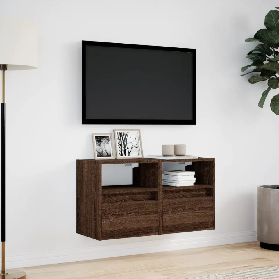 vidaXL Tv-wandmeubels met LED 2 st 41x31x45 cm bruin eikenkleurig, foto 2