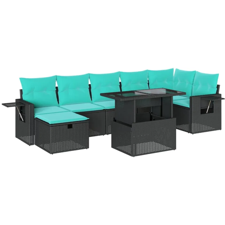 vidaXL 8-delige tuinbankset met kussens, zwart polyrotan, foto 3