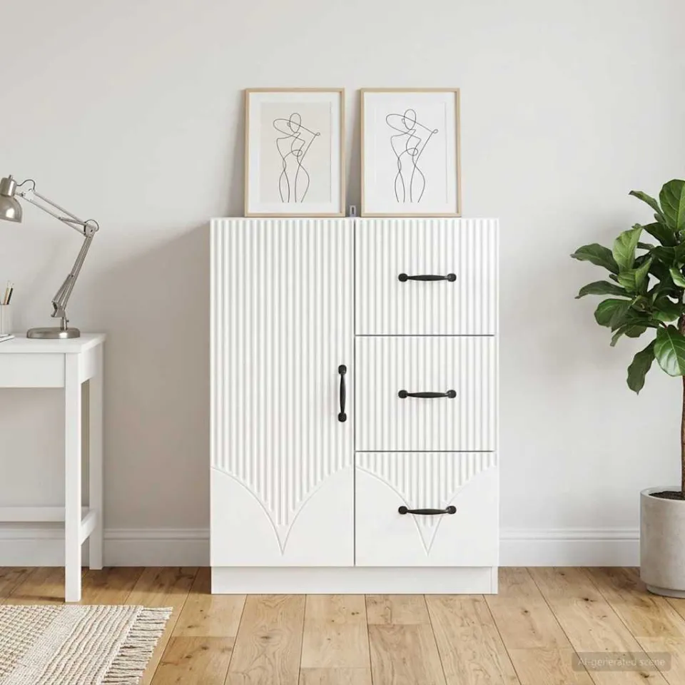 vidaXL Dressoir met lade Hoogglans Wit 66 x 34,5 x 87 cm Bewerkt hout, foto 3