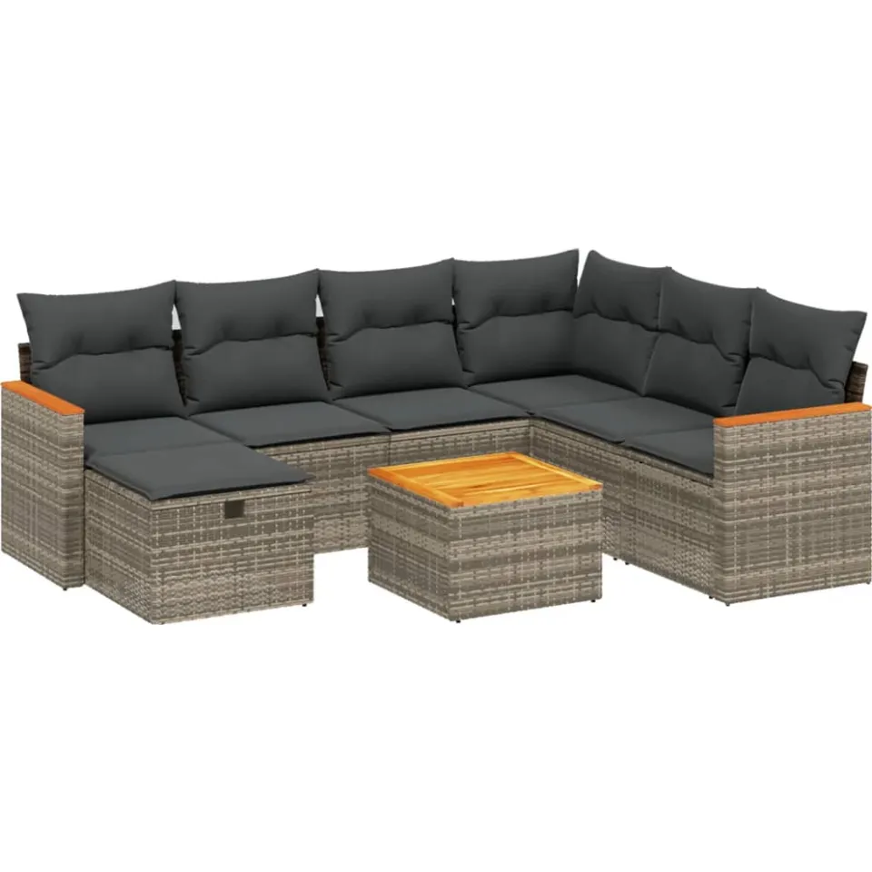 vidaXL 8-delige Loungeset met kussens poly rattan grijs