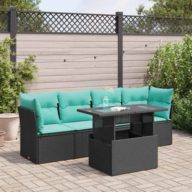 vidaXL 5-delige Loungeset met kussens poly rattan acacia zwart, foto 2