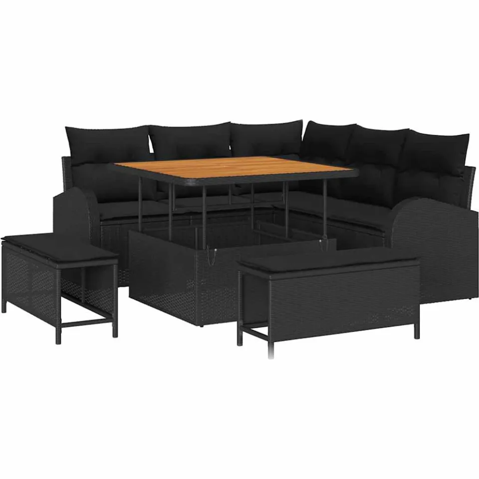 vidaXL Tuinbankenset 8 st Zwart poly rattan