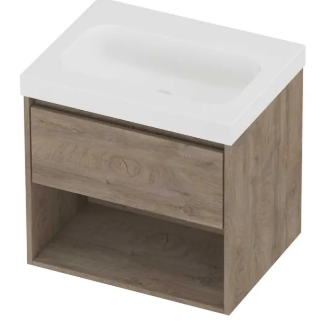 Proline Haga Badmeubelset Polystone Mezza Zonder Kraangat Met Schap 60x46x58 cm Mat White Raw Oak Eiken