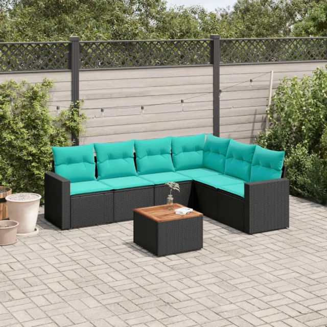 vidaXL 7-delige Loungeset met kussens poly rattan zwart, foto 2