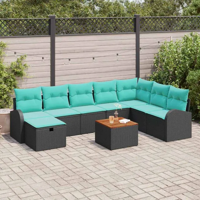 vidaXL Tuinbankenset 9 st Zwart Poly riet