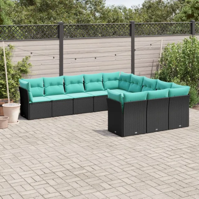vidaXL 11-delige tuinbankset met kussens, zwart polyrotan, foto 2