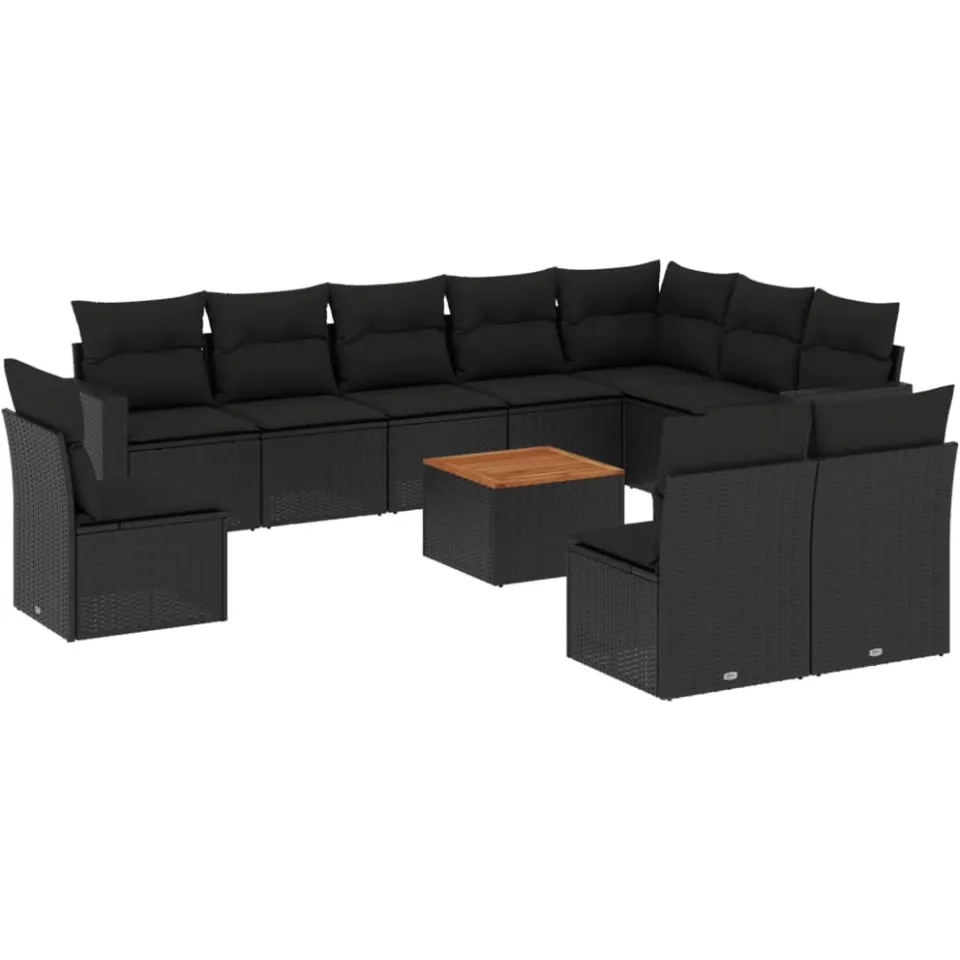 vidaXL 11-delige Loungeset met kussens poly rattan zwart, foto 3