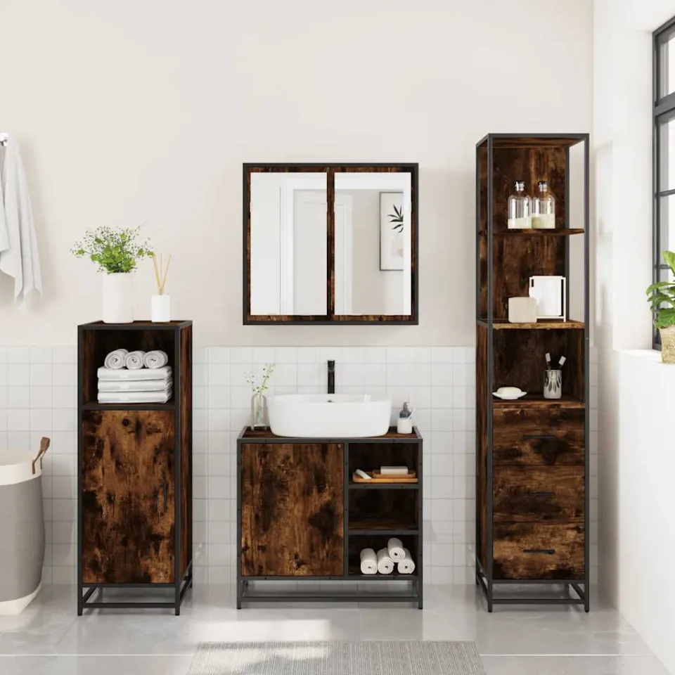 vidaXL 3-delige Badkamermeubelset bewerkt hout gerookt eikenkleurig, foto 4
