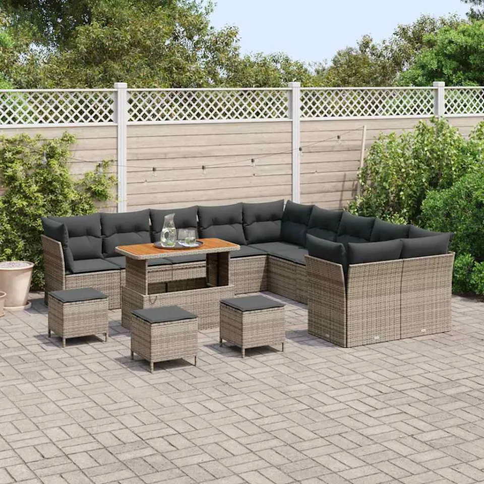 vidaXL Tuinbankenset 14 st Grijs poly rattan, foto 3