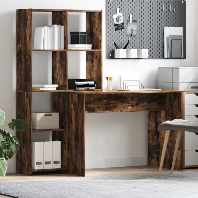 vidaXL Bureau Gerookt eiken 138,5 x 55 x 143 cm Bewerkt hout, foto 2