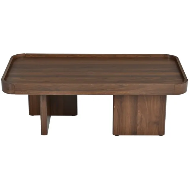 emvae Salontafel - Koffietafel - Bijzettafel met Afgeronde Hoeken en Opstaande Rand - 100 x 50 x 35,5 cm - MDF en Spaanplaat - Walnoot