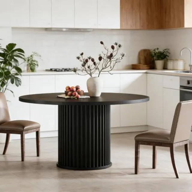MODFU Ronde Eettafel - Modern - Zwart - Voor 6 Personen - MDF - Metaal