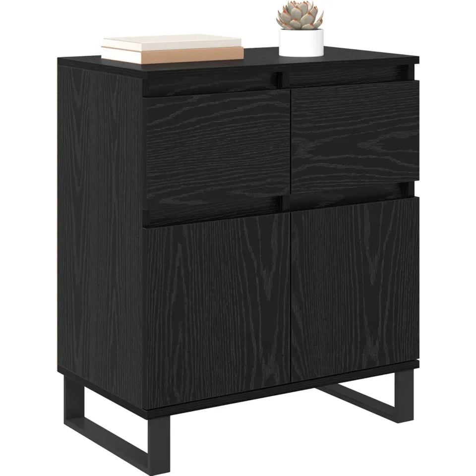 vidaXL Dressoir Zwart Eiken 60 x 35 x 70 cm Gemonteerd hout en ijzer