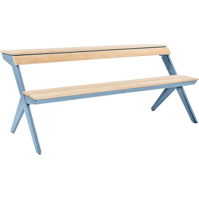 Weltevree Tablebench | Multifunctionele Picknicktafel | Bankje met Rugsteun, Tuinbank, Balkontafel, Buitenmeubel, Eettafel Buiten | Bamboe & Staal | Pastel Blauw RAL 5024