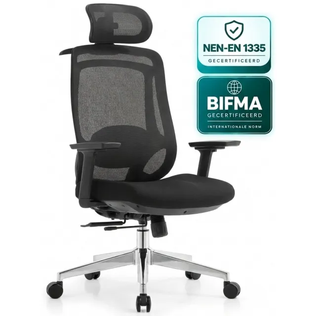 OfficeSense OS120 Ergonomische Bureaustoel – Mesh Kantoorstoel – NEN1335 – Kantelbaar – Lendensteun – Volwassenen – Zwart – Comfort Design
