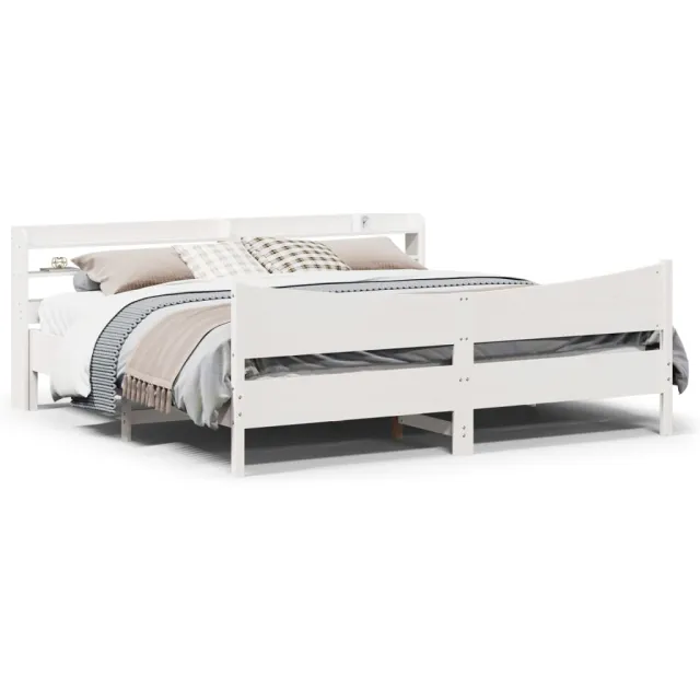 vidaXL Bedframe met hoofdbord massief grenenhout wit 180x200 cm
