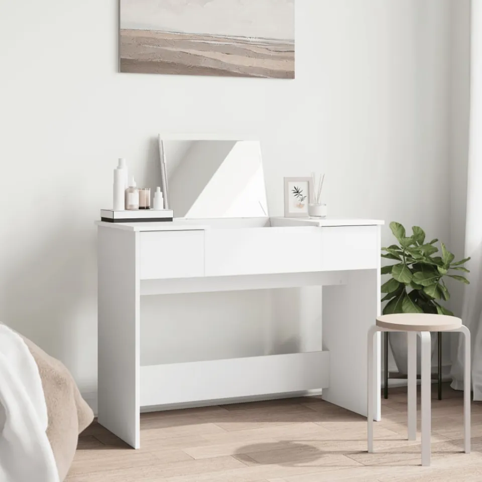 vidaXL Kaptafel met spiegel 100x45x76 cm wit, foto 3