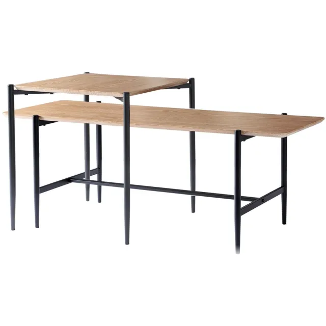 CaliCosy Set van 2 houten salontafels in nestvorm met zwarte metalen poten L100 cm - JESSIE Houtlook