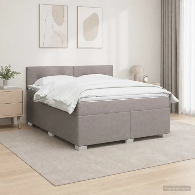 vidaXL Boxspringbed met matras met hoofdeinde Taupe 140 x 200 cm Stof