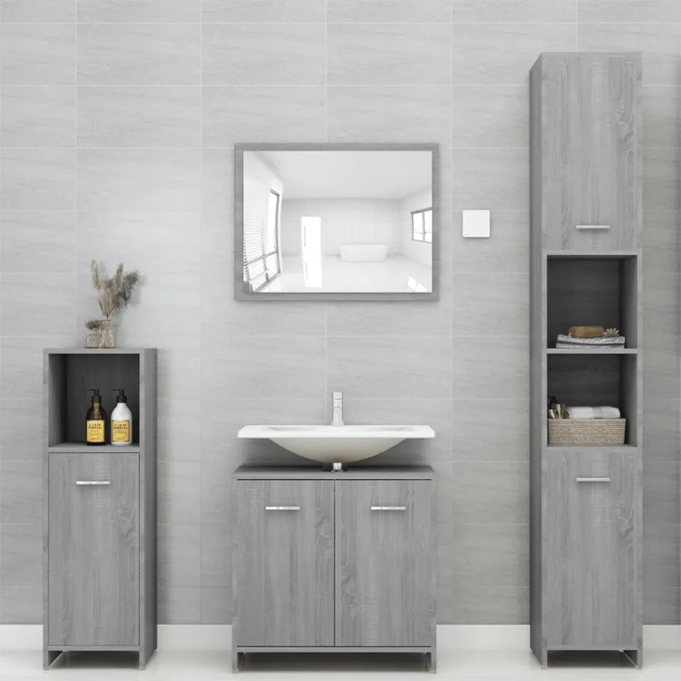 vidaXL Badkamerkast 30x30x95 cm bewerkt hout grijs sonoma eikenkleurig, foto 2