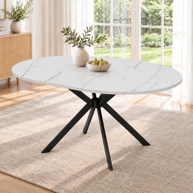 STILVORA Eettafel - Uitschuifbaar van Rond naar Ovaal - Voor 4 tot 6 Personen in Eetkamer en Keuken - MDF en Metaal - 100x100 tot 140x100 cm - Wit