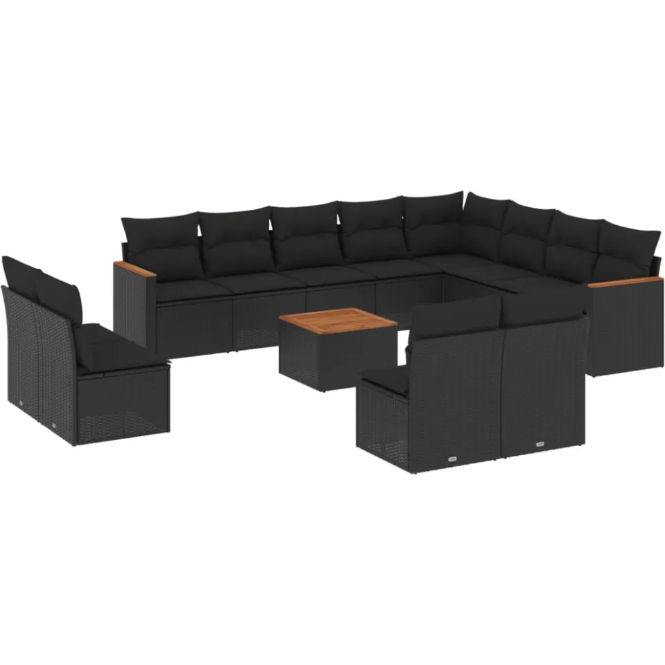 vidaXL 13-delige Loungeset met kussens poly rattan zwart, foto 3