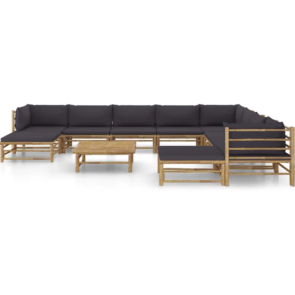 vidaXL 11-delige Loungeset met donkergrijze kussens bamboe Grijs