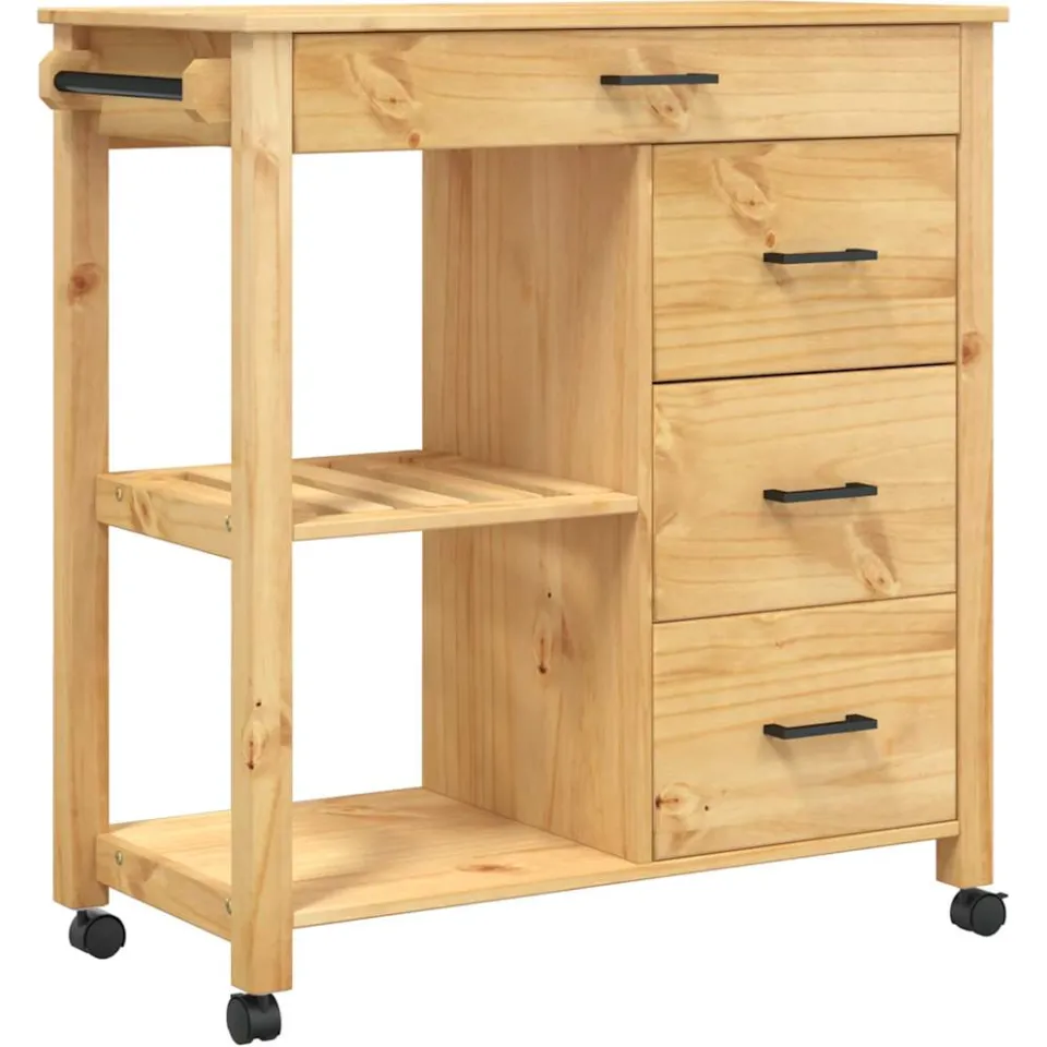 vidaXL Keukentrolley MONZA 84x40x88,5 cm massief grenenhout honingwas Bruin