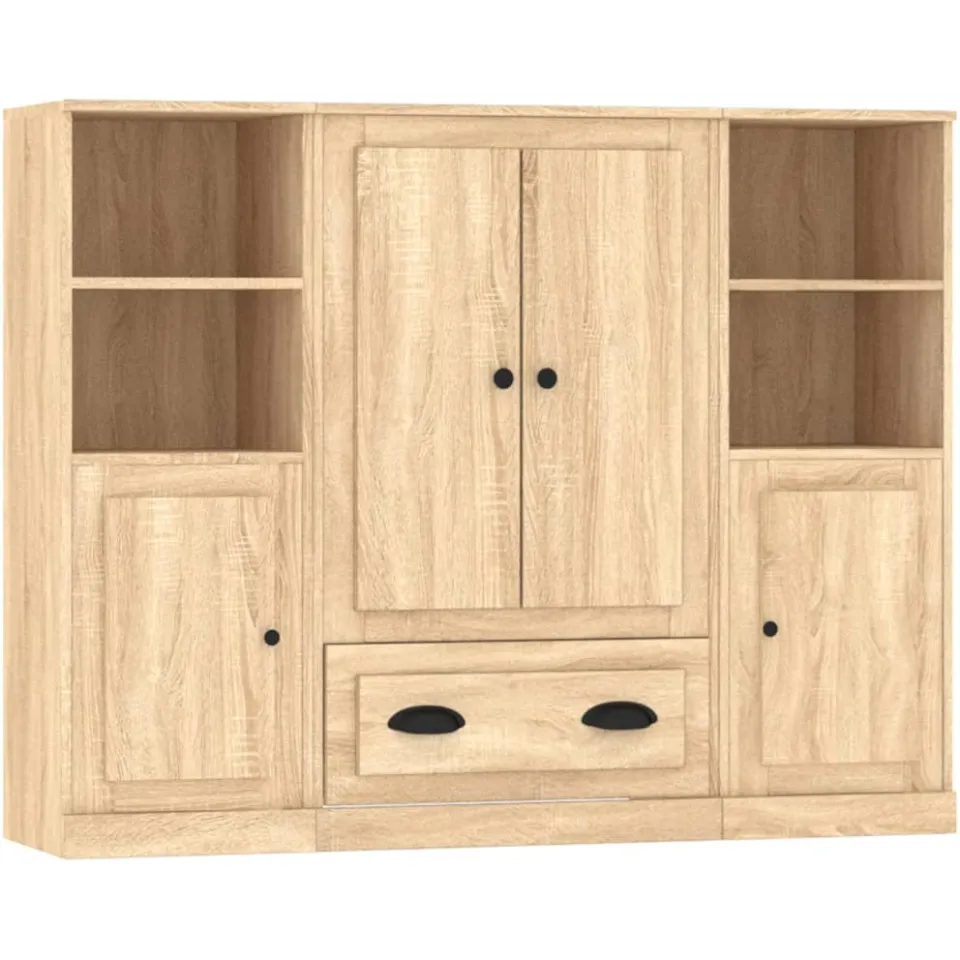 vidaXL Hoge kasten 3 st bewerkt hout sonoma eikenkleurig Bruin