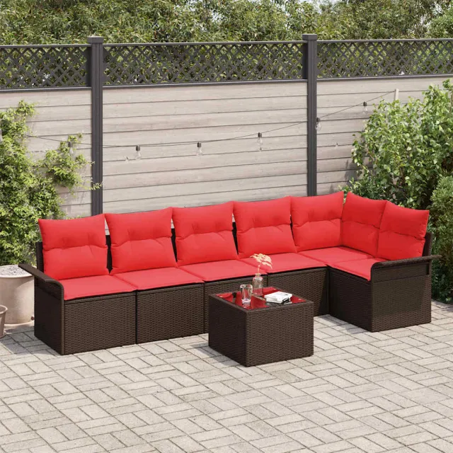 vidaXL Tuin Sofa Set 7 st Bruin poly rattan, foto 2