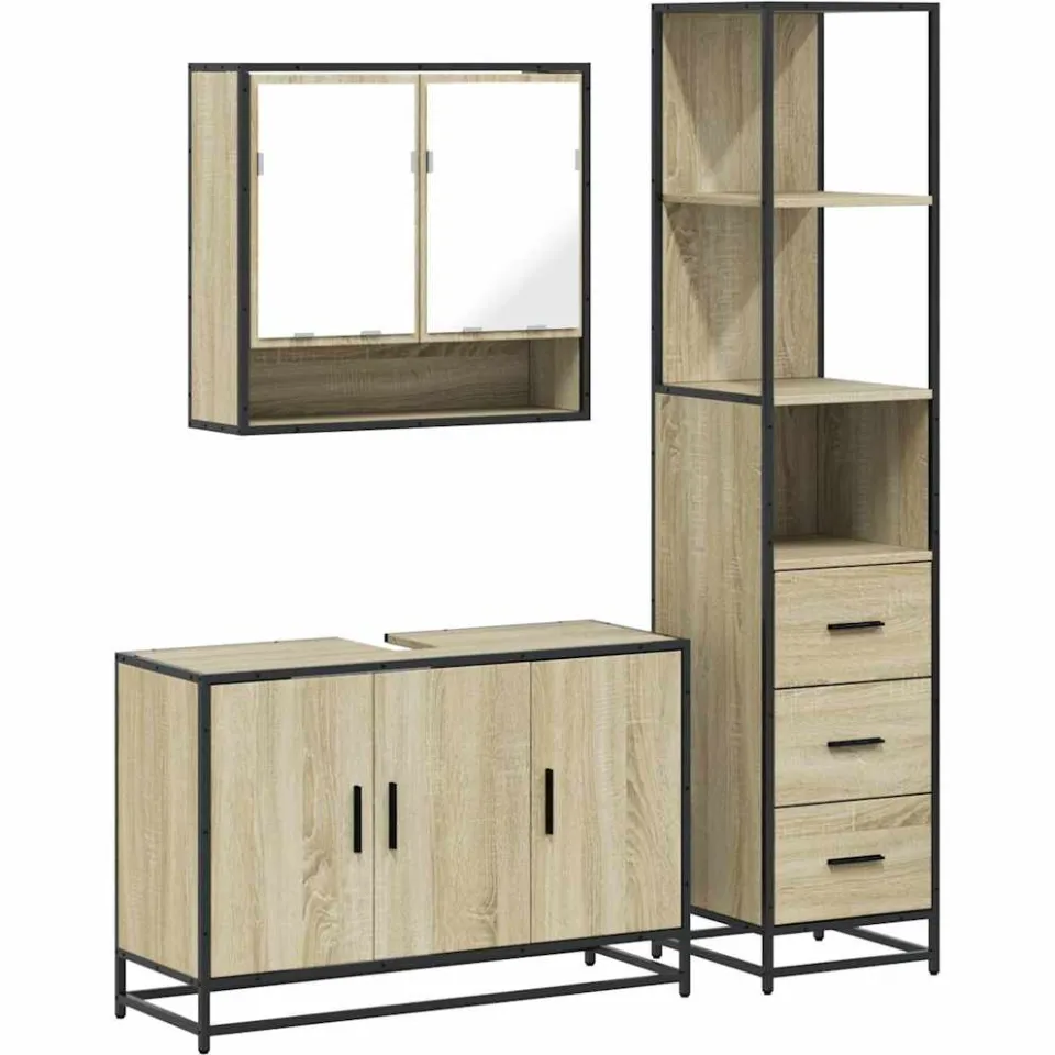 vidaXL 3-delige Badkamermeubelset bewerkt hout sonoma eikenkleurig, foto 3