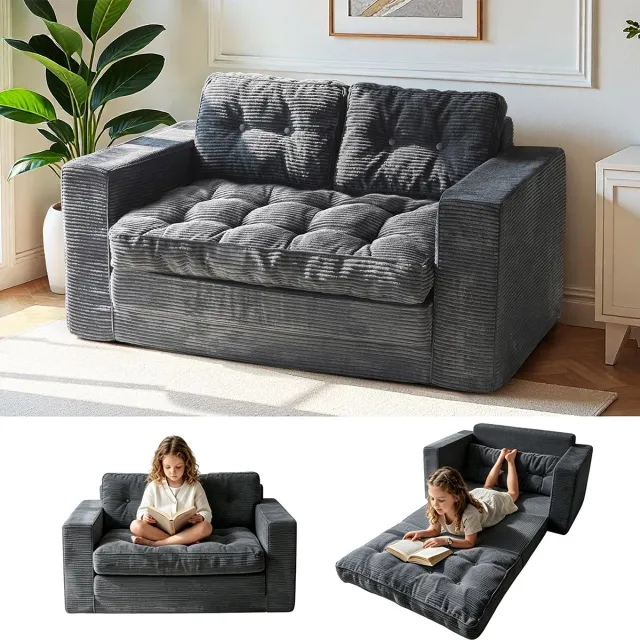 Mihtrov Slaapstoel - Slaapbank - 2-in-1 Uitklapbare Logeerbed - Zetelbed - Slaapfauteuil - Vouwbed - 2 persoons - Zeer comfortabel - 143x227x62 cm - Tot 150 kg Draagvermogen - Grijs