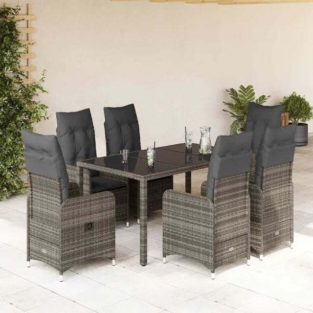vidaXL 5-delige Bistroset met kussens poly rattan grijs, foto 2