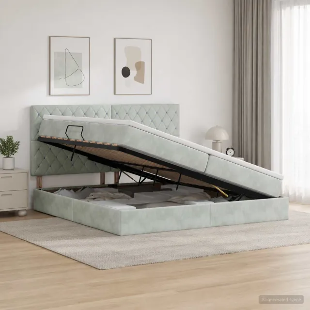 vidaXL Opslag bed met matras Lichtgrijs 200 x 200 cm Fluweel