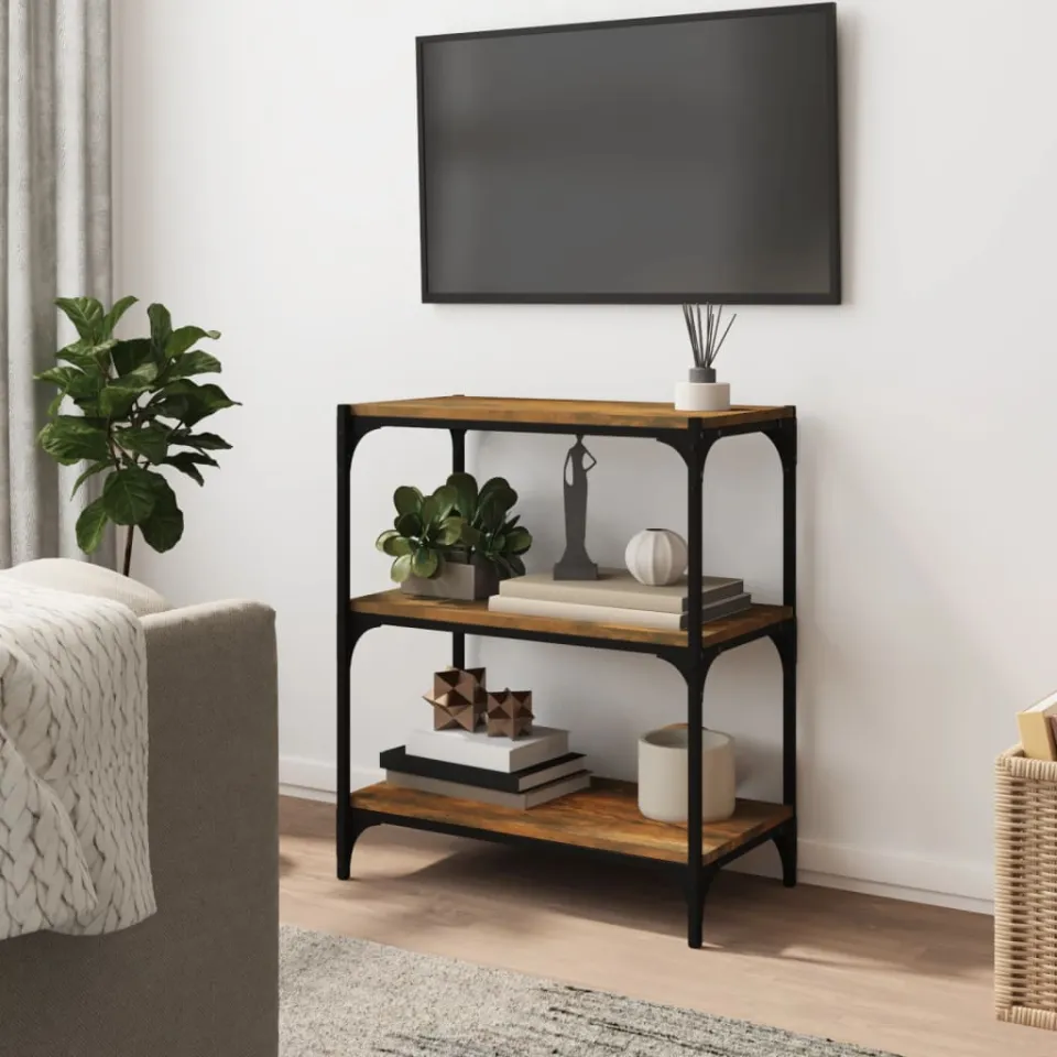 vidaXL Boekenkast 60x33x70,5 cm bewerkt hout en staal gerookt eiken Bruin