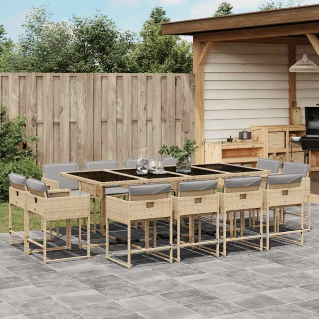 vidaXL 13-delige Tuinset met kussens poly rattan gemengd beige, foto 2