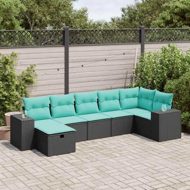 vidaXL 7-delige Loungeset met kussens poly rattan zwart, foto 2