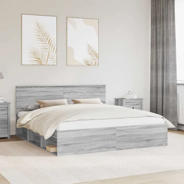 vidaXL Bedframe met hoofdeinde Grijs Sonoma 200 x 200 cm Bewerkt hout