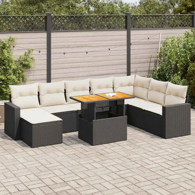 vidaXL 9-delige Loungeset met kussens poly rattan zwart, foto 2