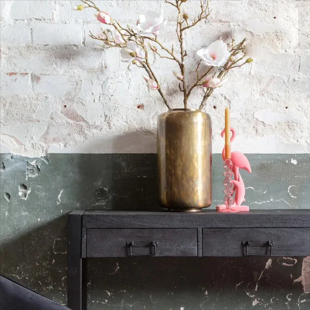 Mahom Mangohouten Sidetable Britt Black 2 lades 120 cm Mahom Industrieel - Kleine tafel van Mangohout & Metaal - Industriële Huiskamertafel Bruin