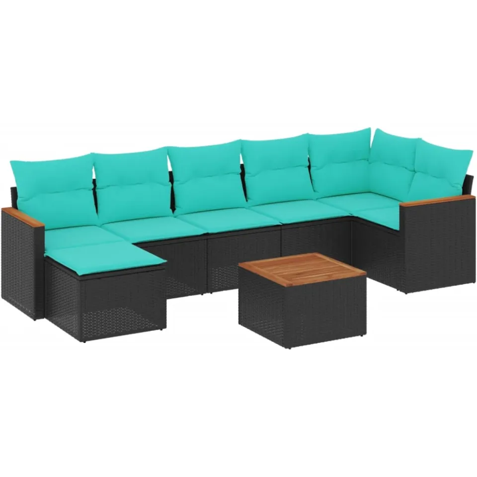 vidaXL 8-delige tuinbankset met kussens, zwart polyrotan, foto 3
