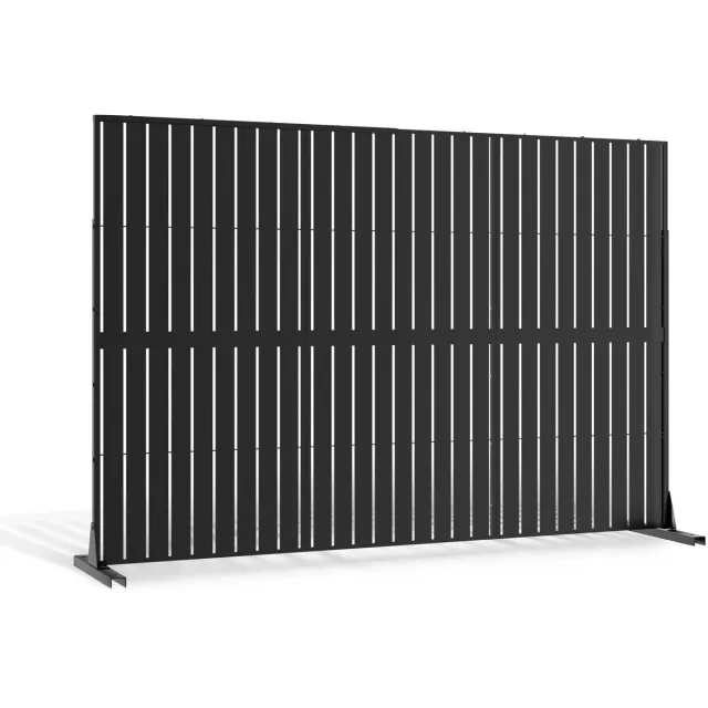NAIZY Tuinscherm - Scheidingswand met Standaard - Vrijstaand Metalen Scheidingswand - Kamerverdeler - Tuinlatwerk - Voor Woonruimte, Balkon, Terras & Tuin - Zwarte Lamellenhek - NAIZY