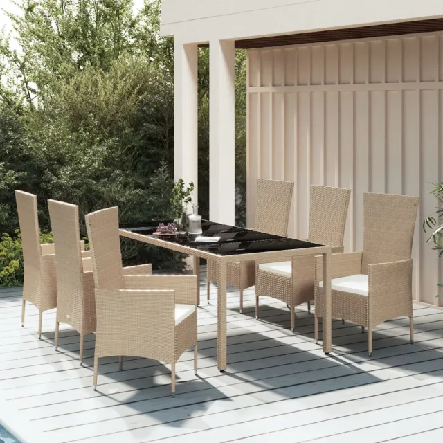 vidaXL 7-delige Tuinset met kussens poly rattan beige, foto 2