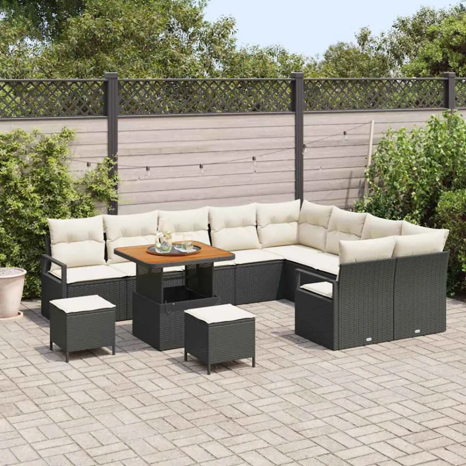 vidaXL Tuinbankenset 12 st Zwart poly rattan, foto 3