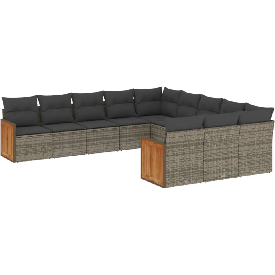 vidaXL 11-delige Loungeset met kussens poly rattan grijs, foto 3