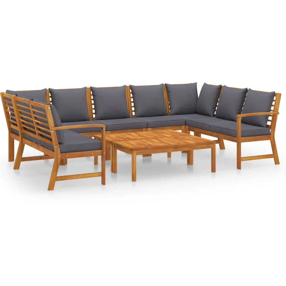 vidaXL 9-delige Loungeset met kussens massief acaciahout grijs, foto 3
