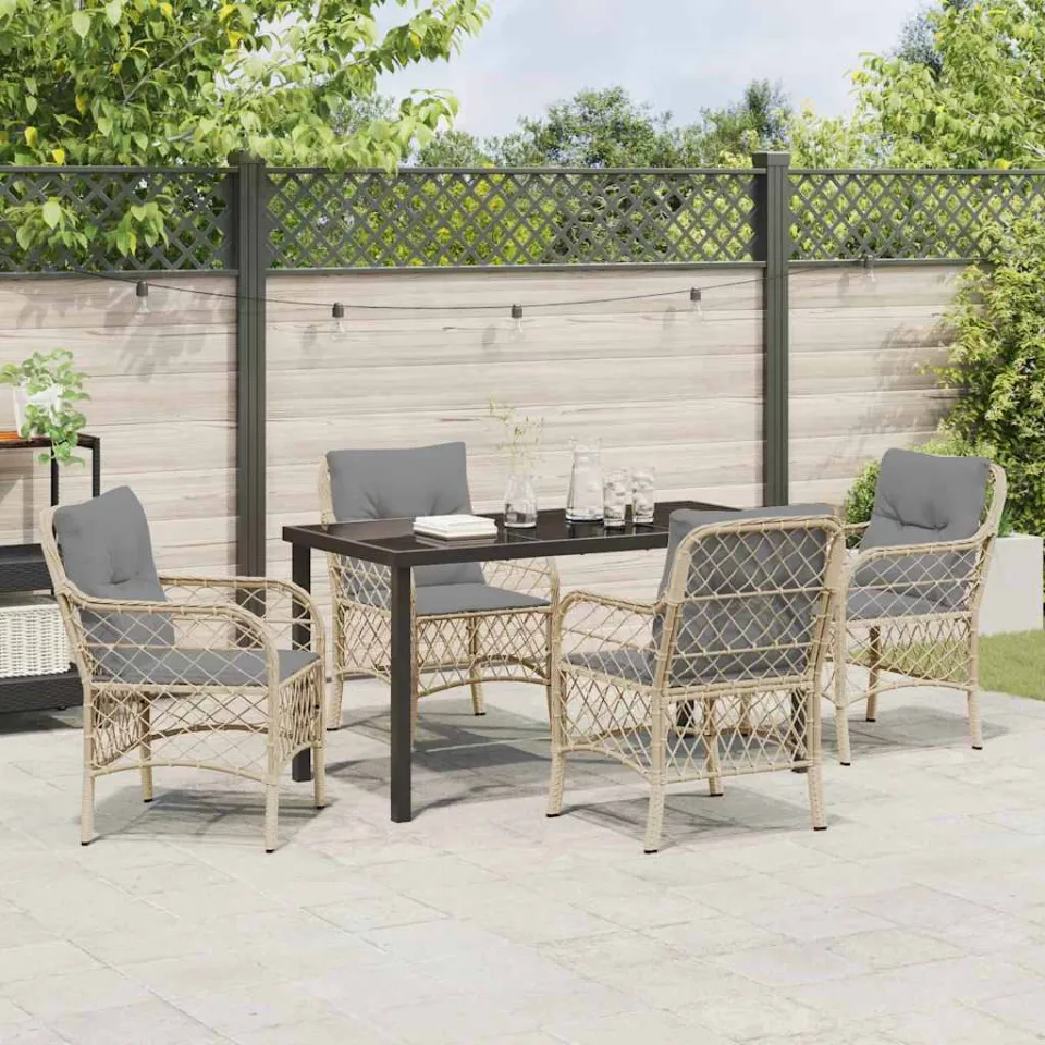 vidaXL Tuin eettafelset 5 st Beige poly rattan, foto 3