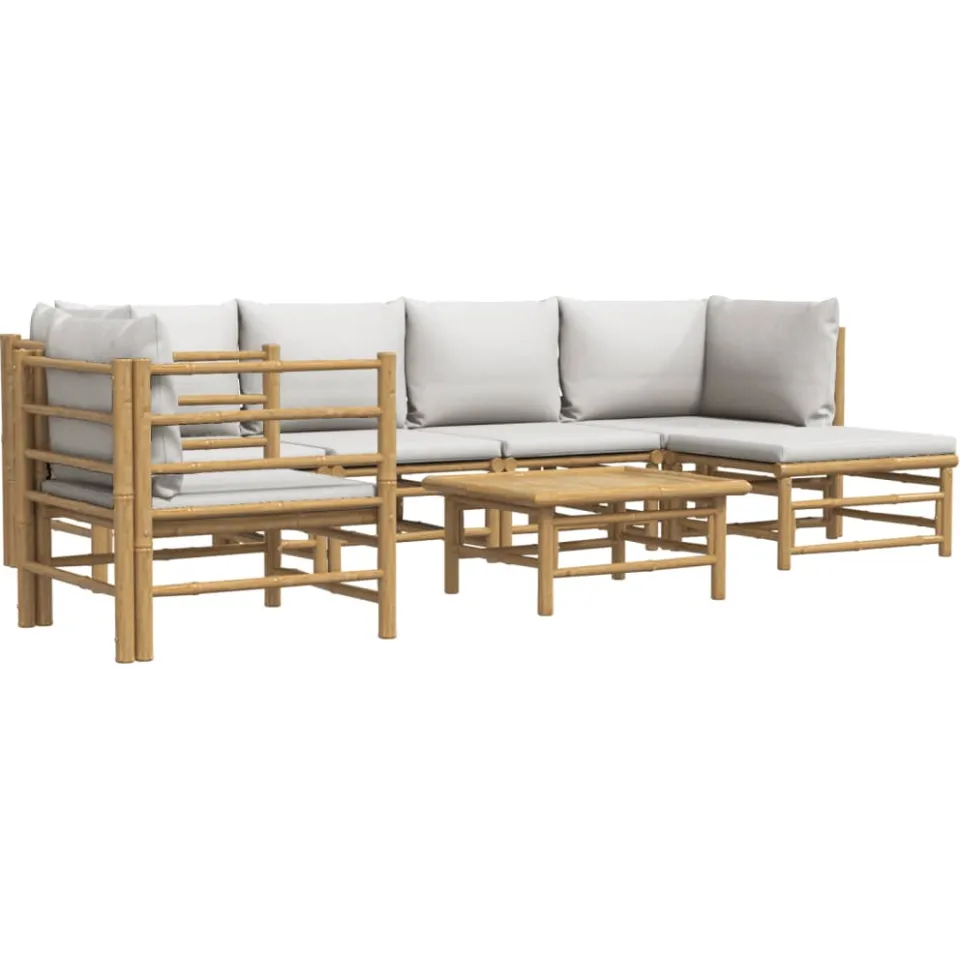 vidaXL 7-delige Loungeset met lichtgrijze kussens bamboe Bruin