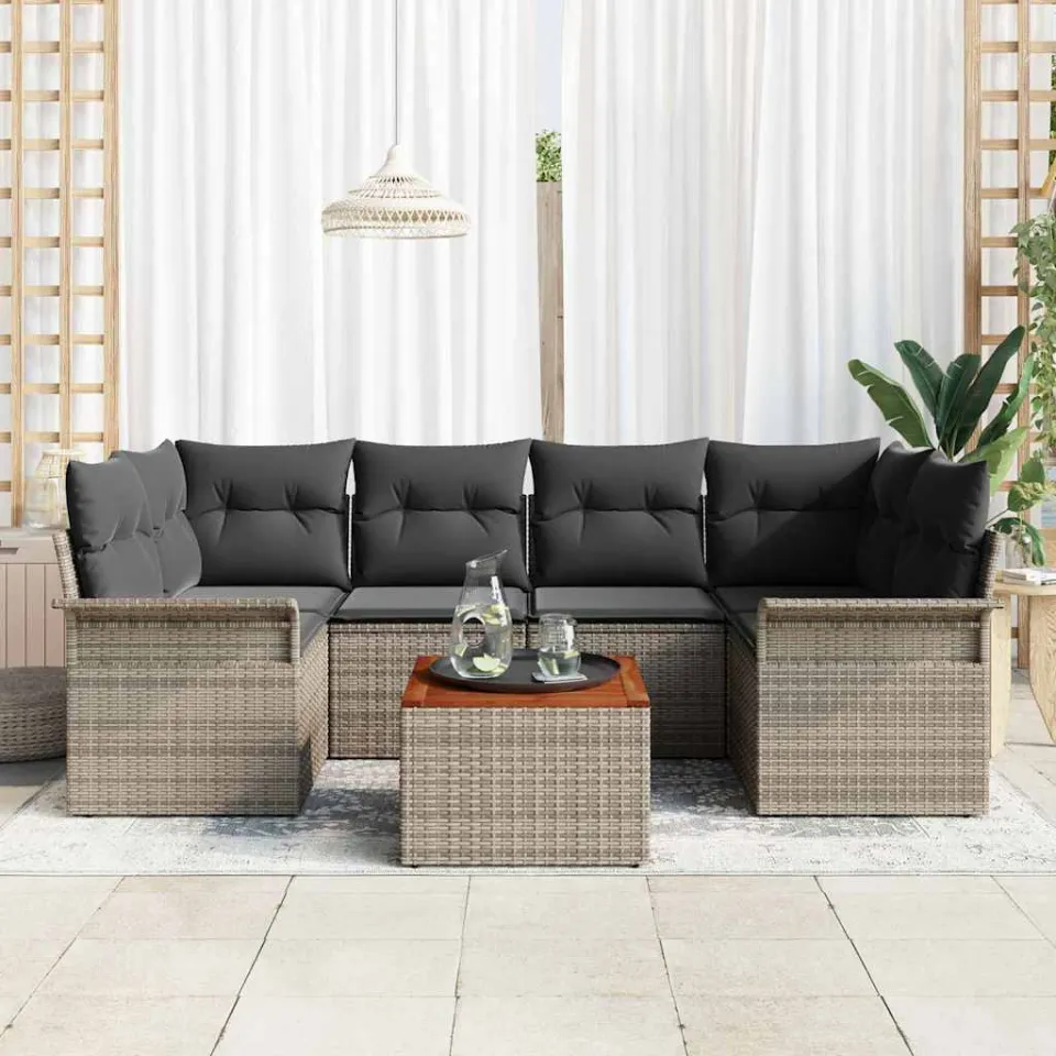 vidaXL Tuinbankenset 7 st Grijs poly rattan, foto 3